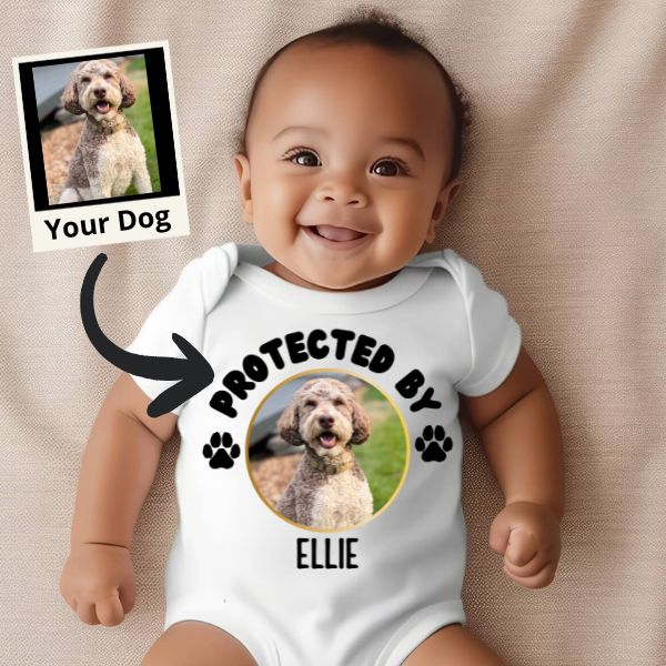 Personalized Baby Protected By Dog Onesie